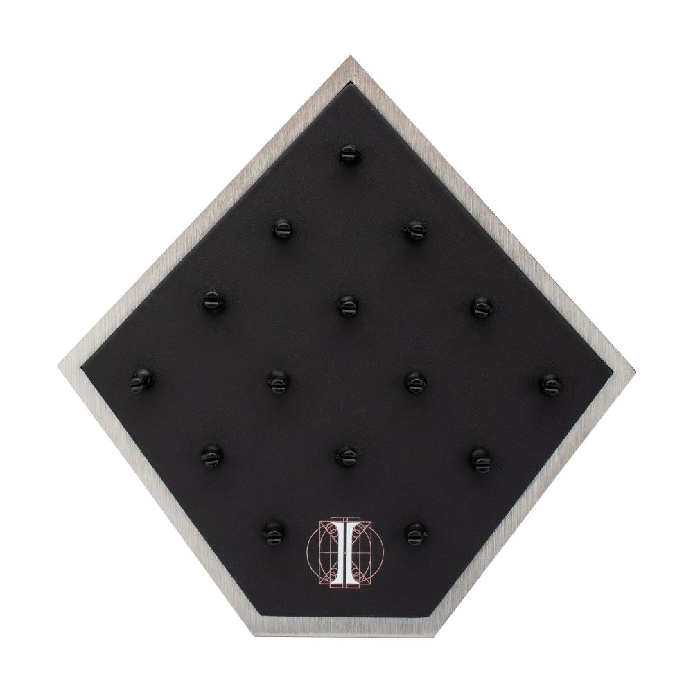 Brushed Titanium Prism Frame on Black Leatherette with 15-BJ Clip Hole Empty Display Stand for Titanium Jewelry