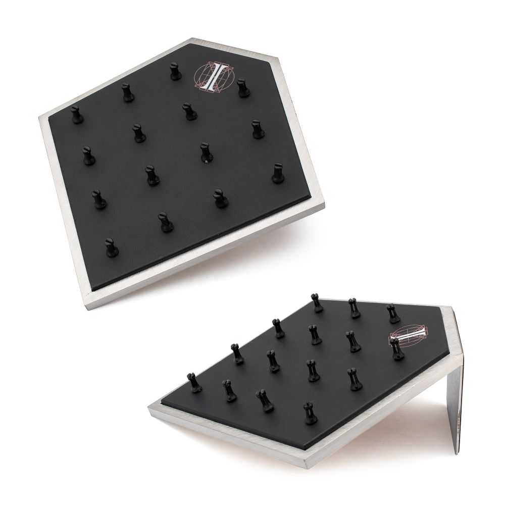 Brushed Titanium Prism Frame on Black Leatherette with 15-BJ Clip Hole Empty Display Stand for Titanium Jewelry