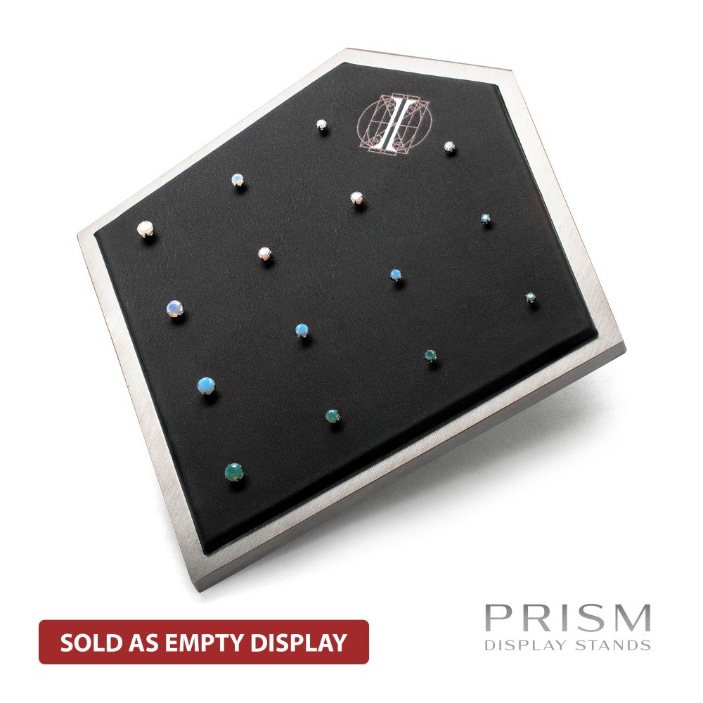 Brushed Titanium Prism Frame on Black Leatherette with 14-Pin Hole Empty Display Stand for Titanium Threadless Threaded Tops