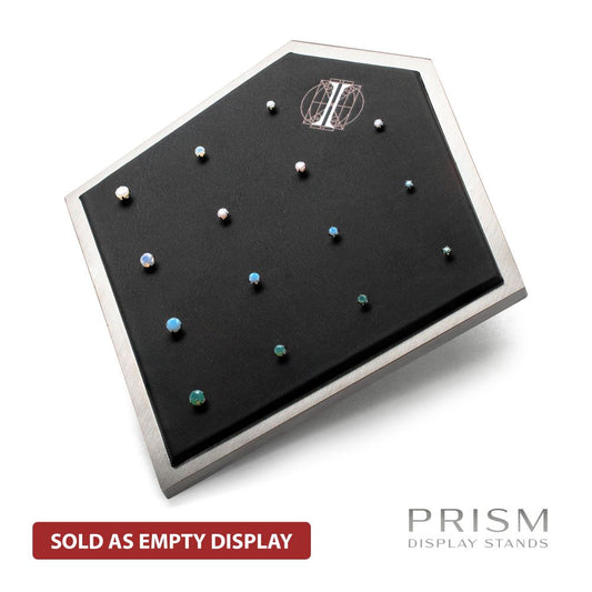 Brushed Titanium Prism Frame on Black Leatherette with 14-Pin Hole Empty Display Stand for Titanium Threadless Threaded Tops