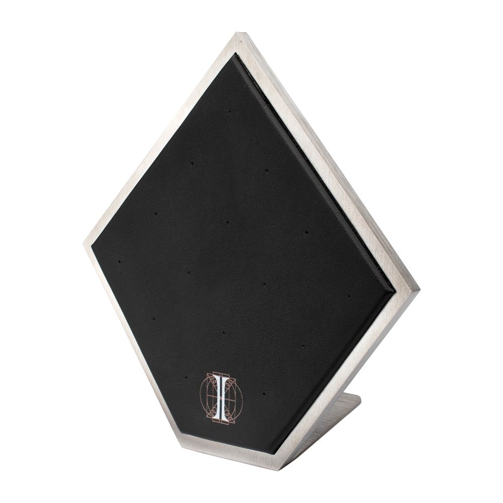 Brushed Titanium Prism Frame on Black Leatherette with 14-Pin Hole Empty Display Stand for Titanium Threadless Threaded Tops
