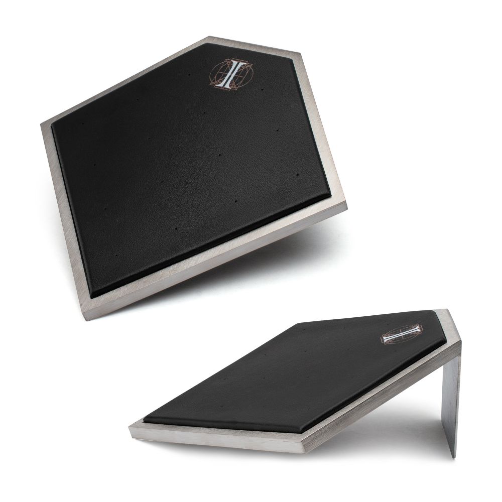 Brushed Titanium Prism Frame on Black Leatherette with 14-Pin Hole Empty Display Stand for Titanium Threadless Threaded Tops