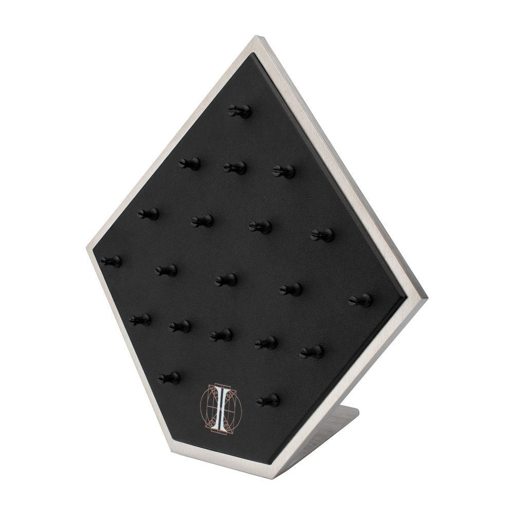 Brushed Titanium Prism Frame on Black Leatherette with 20-BJ Clip Hole Empty Display Stand for Titanium Jewelry