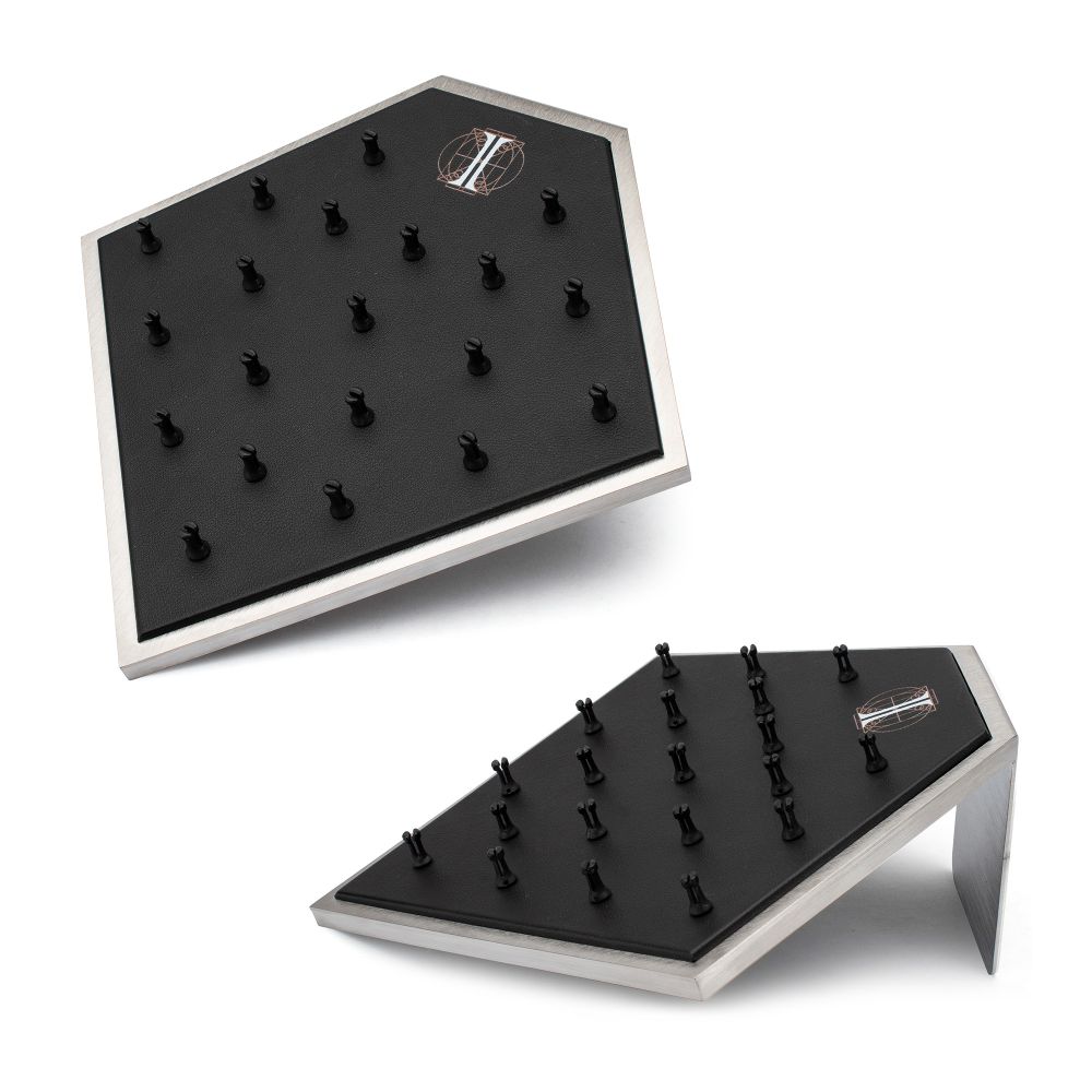 Brushed Titanium Prism Frame on Black Leatherette with 20-BJ Clip Hole Empty Display Stand for Titanium Jewelry