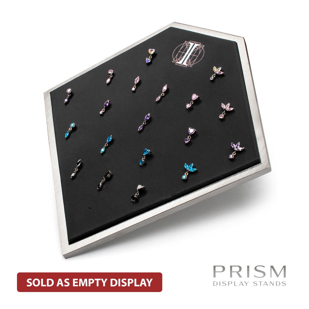 Brushed Titanium Prism Frame on Black Leatherette with 20-Pin Hole Empty Display Stand for Titanium Threadless Threaded Tops