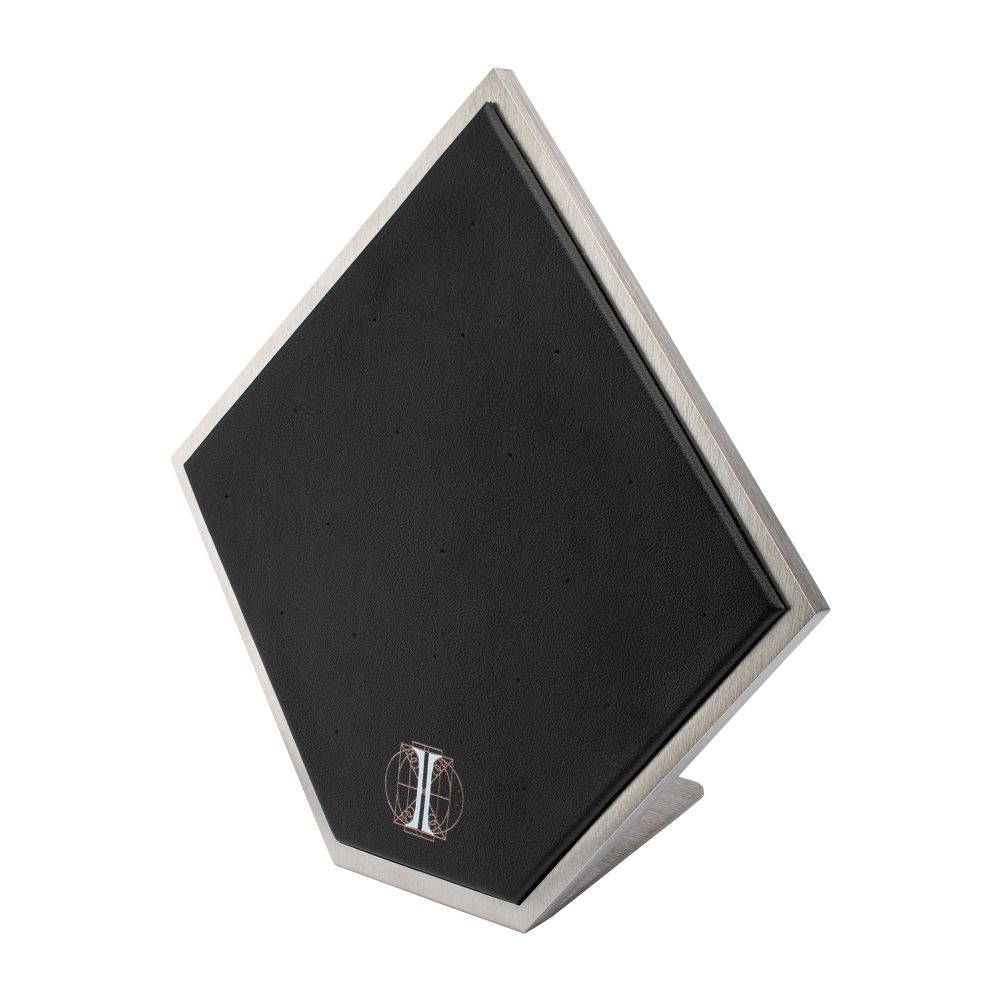 Brushed Titanium Prism Frame on Black Leatherette with 20-Pin Hole Empty Display Stand for Titanium Threadless Threaded Tops