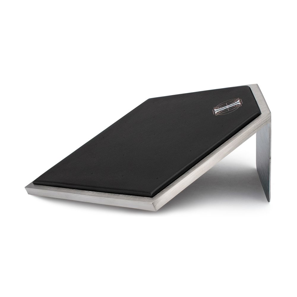 Brushed Titanium Prism Frame on Black Leatherette with 20-Pin Hole Empty Display Stand for Titanium Threadless Threaded Tops