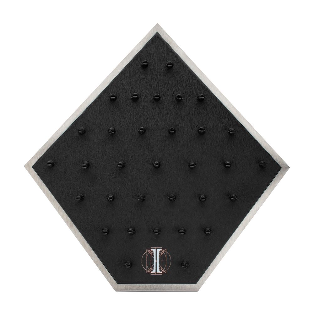 Brushed Titanium Prism Frame on Black Leatherette with 33-BJ Clip Hole Empty Display Stand for Titanium Jewelry