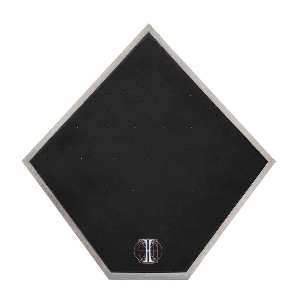 Brushed Titanium Prism Frame on Black Leatherette with 33-Pin Hole Empty Display Stand for Titanium Threadless Threaded Tops
