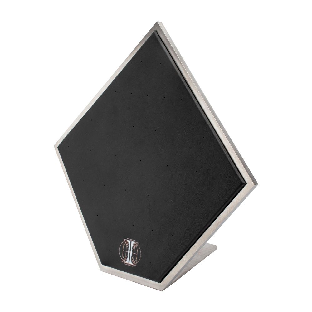 Brushed Titanium Prism Frame on Black Leatherette with 33-Pin Hole Empty Display Stand for Titanium Threadless Threaded Tops