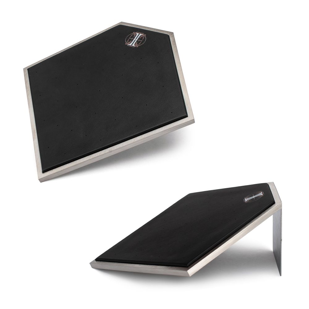 Brushed Titanium Prism Frame on Black Leatherette with 33-Pin Hole Empty Display Stand for Titanium Threadless Threaded Tops