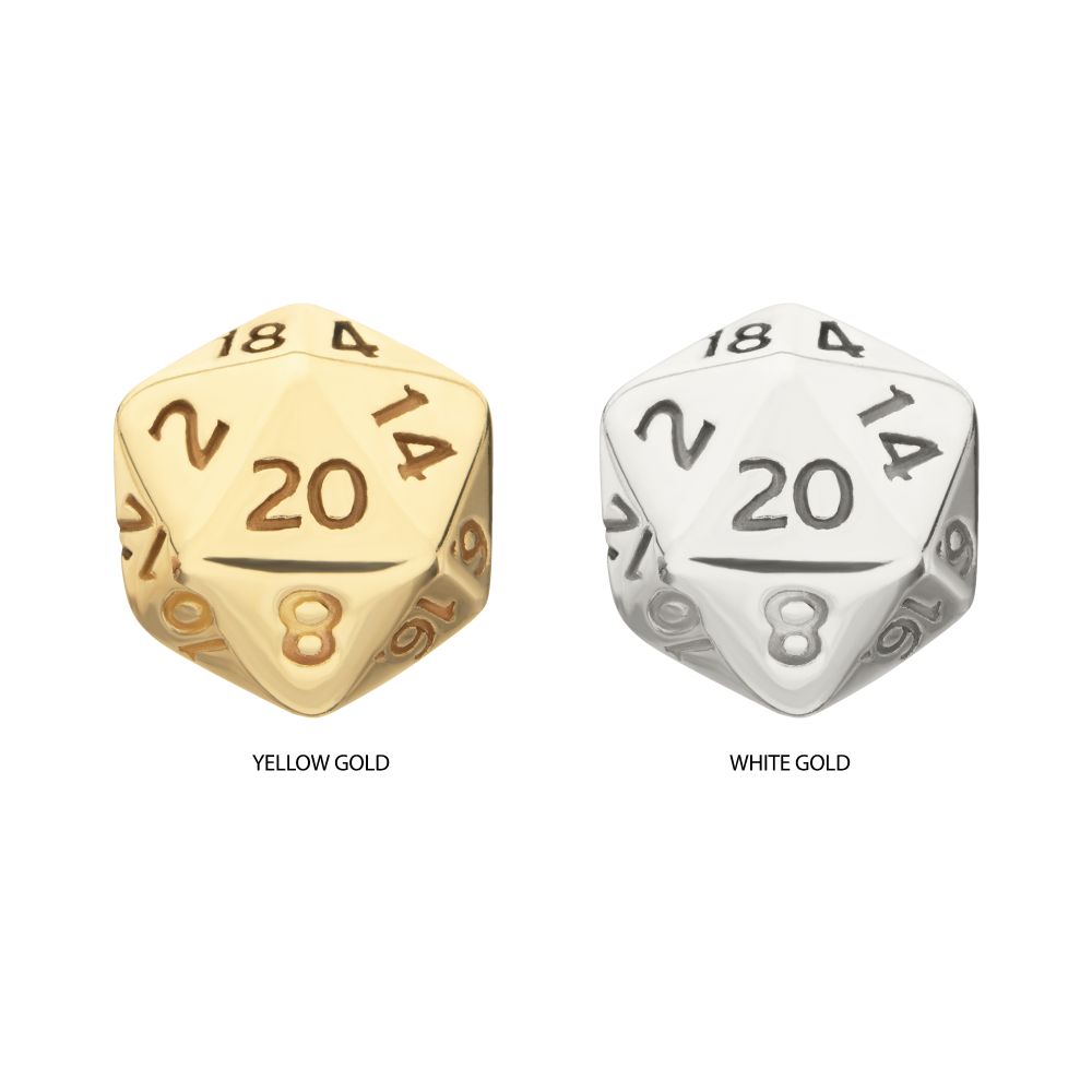 14Kt Gold Dungeons & Dragons 3D Flat Back Dice Threadless Top 