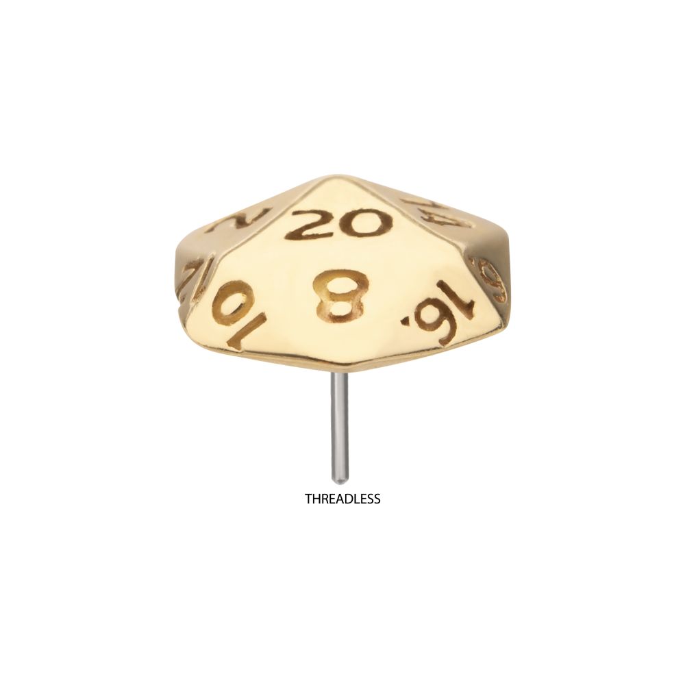 14Kt Gold Dungeons & Dragons 3D Flat Back Dice Threadless Top