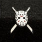 Titanium-Threadless Enamel Friday The 13th Jason Mask with Crossed Machete Tops