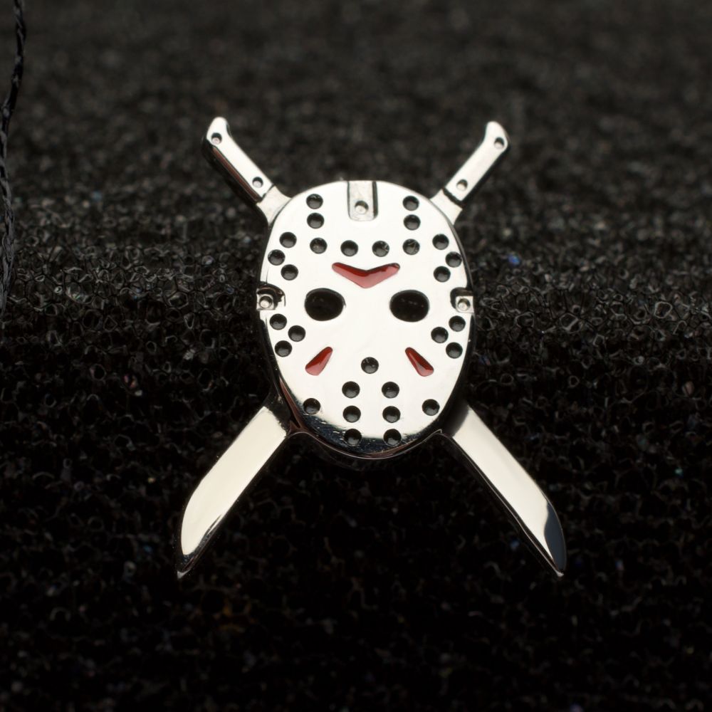 Titanium-Threadless Enamel Friday The 13th Jason Mask with Crossed Machete Tops