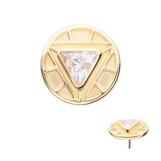 14Kt Yellow Gold Bezel Set Marvel Iron Man Arc Reactor Threadless Top