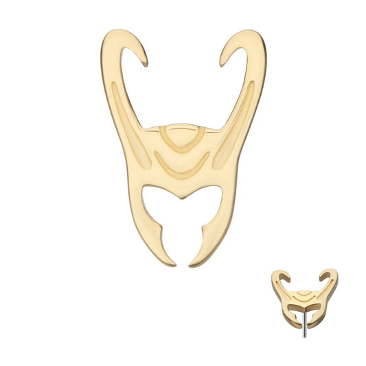 14Kt Yellow Gold Marvel Loki Helmet Logo Threadless Top
