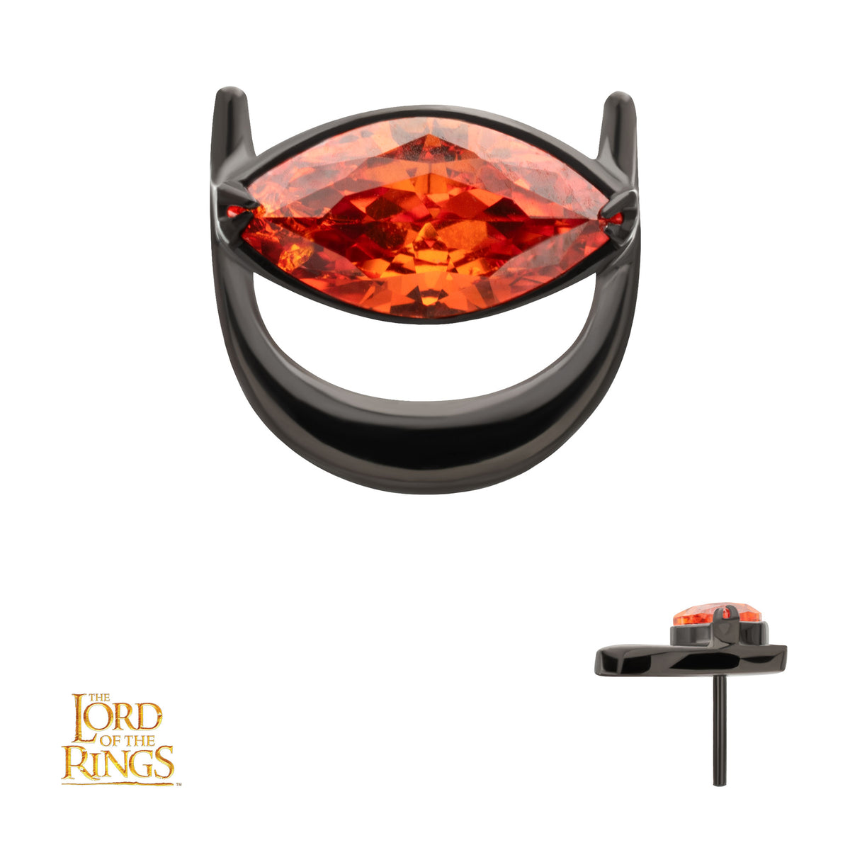 Black PVD Titanium Threadless Lord of the Rings Eye of Sauron Gem Top