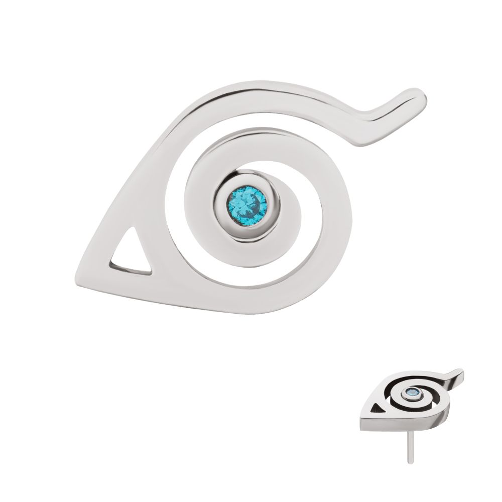 Titanium Threadless Naruto Shippuden Hidden Leaf Village Logo Bezel Set Aqua Gem Top