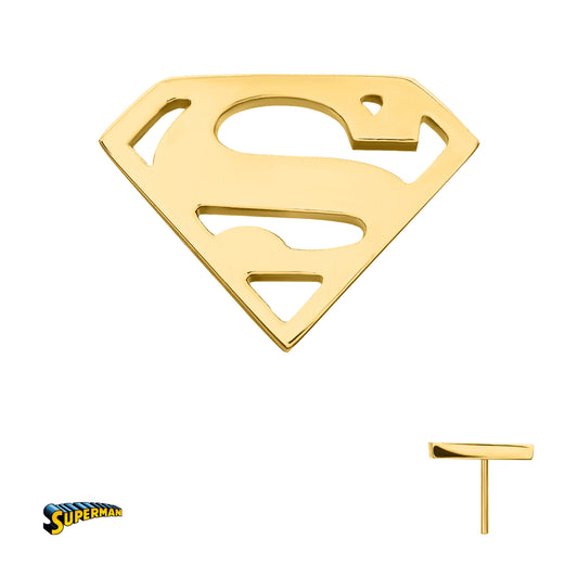 24kt Gold PVD Titanium Threadless DC Comics Superman Logo Top
