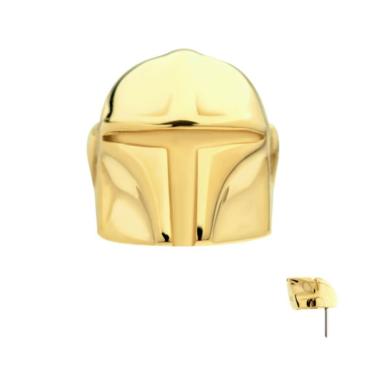 14Kt Yellow Gold Star Wars Mandalorian Helmet Threadless Top