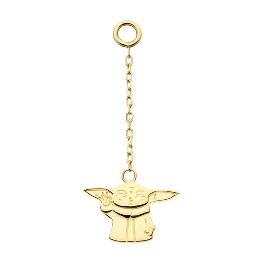 14Kt Yellow Gold Star Wars Grogu The Mandalorian Baby Yoda Dangle Charm