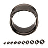 Black PVD titanium internally threaded double flare tunnel.