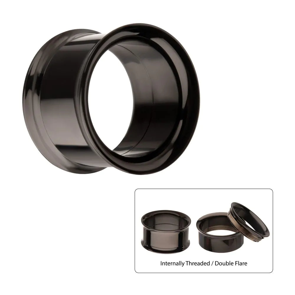 Black PVD Titanium Internally Threaded Double Flare Basic Tunnel | Sold by piece