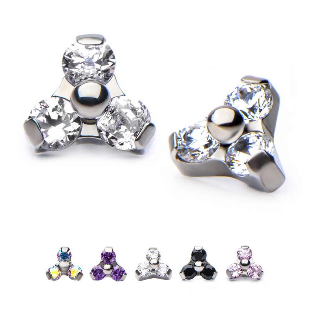Titanium Internally Threaded Pronged Round CZ Trinity Top