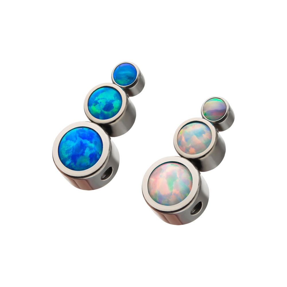 Titanium 3-Bezel Set Synthetic Opal Cluster Dimple Bead