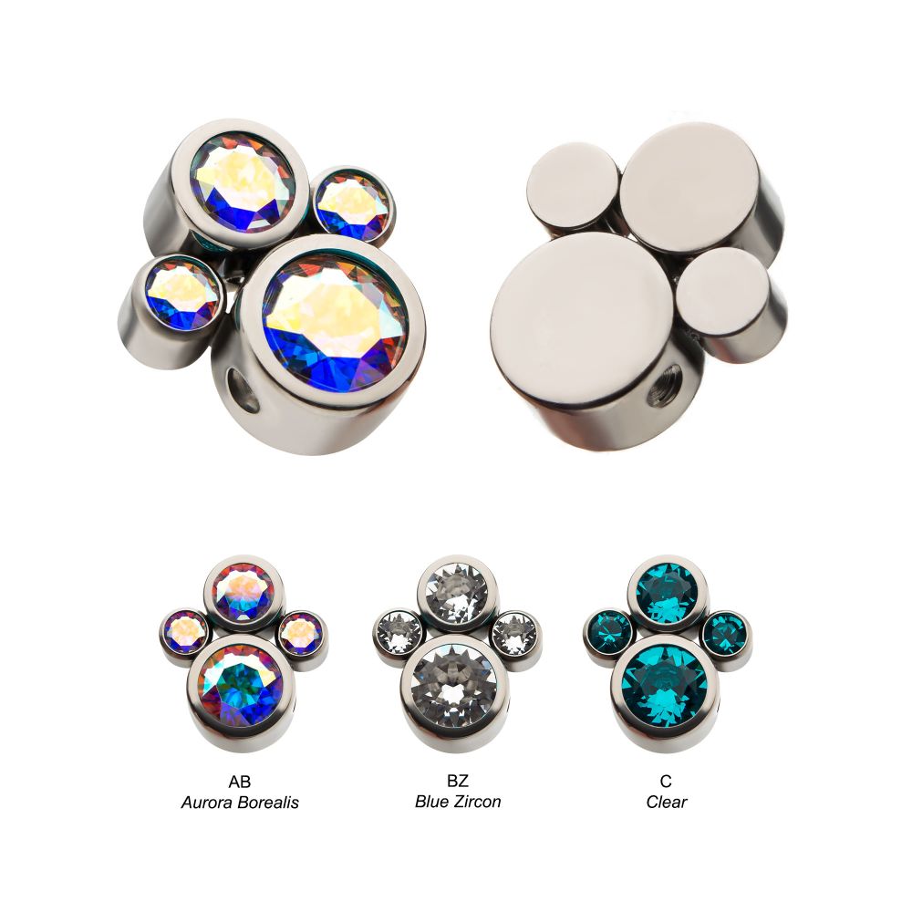 Titanium 4-Bezel Set Swarovski Crystal Cluster Dimple Bead