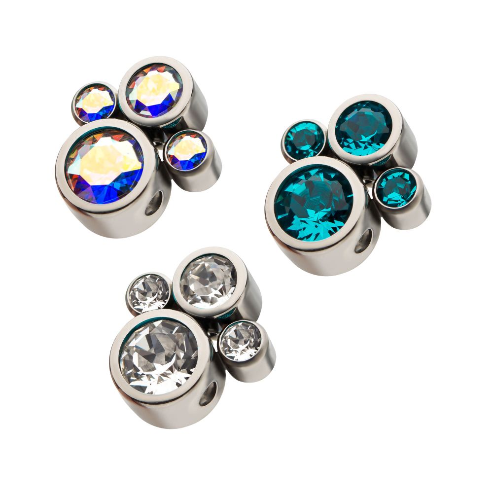 Titanium 4-Bezel Set Swarovski Crystal Cluster Dimple Bead