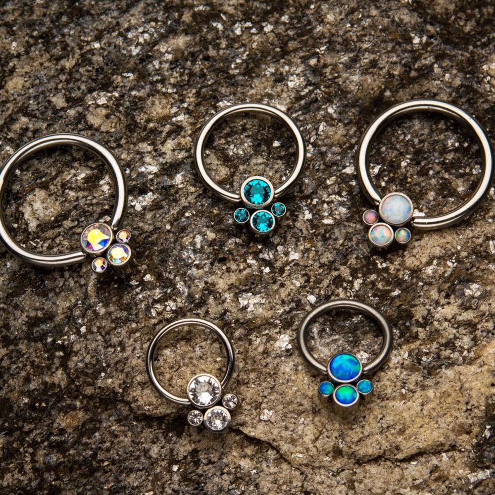 Titanium 4-Bezel Set Synthetic Opal Cluster Dimple Bead