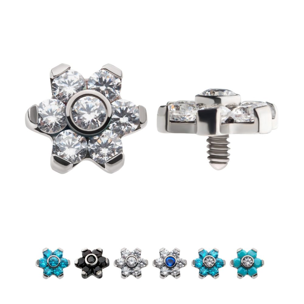 Titanium Internally Threaded with Prong Set 7 CZ Flower Top
