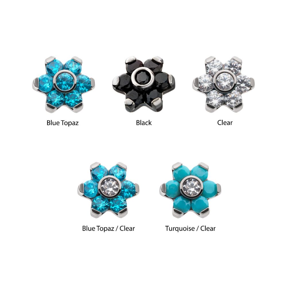 Titanium Internally Threaded with Prong Set 7 CZ Flower Top