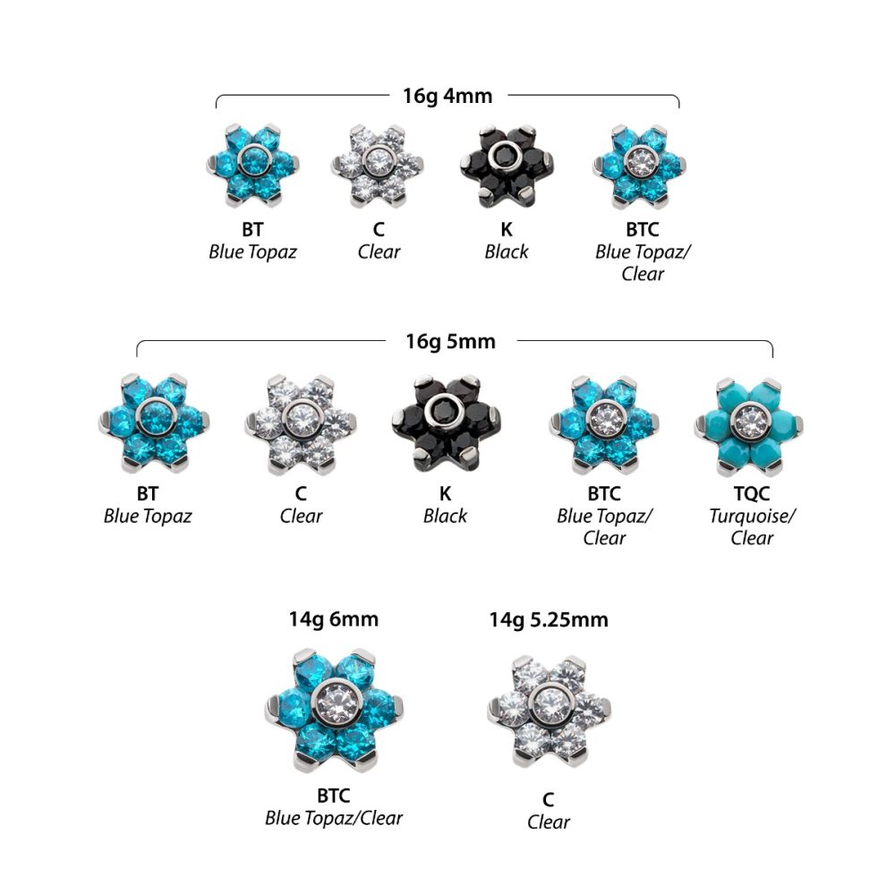 Titanium Internally Threaded with Prong Set 7 CZ Flower Top