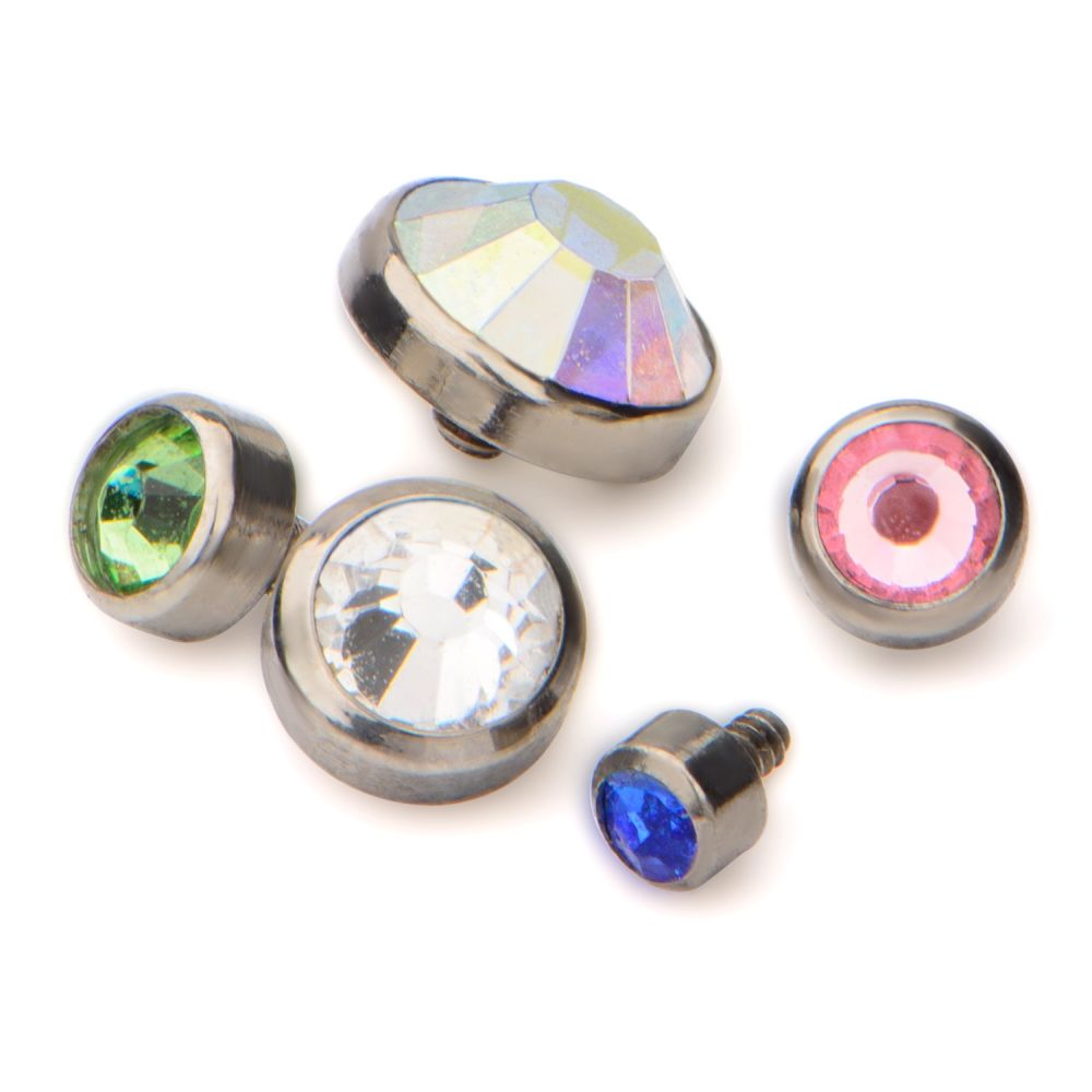 Titanium Internally Threaded Bezel Set Preciosa Gem Jeweled Top Dermal
