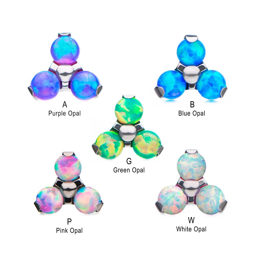 Titanium Internally Threaded Pronged Round Synthetic Opal Trinity Top
