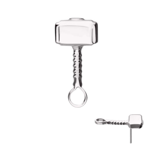 14Kt White Gold Marvel Thor's Hammer Threadless Top