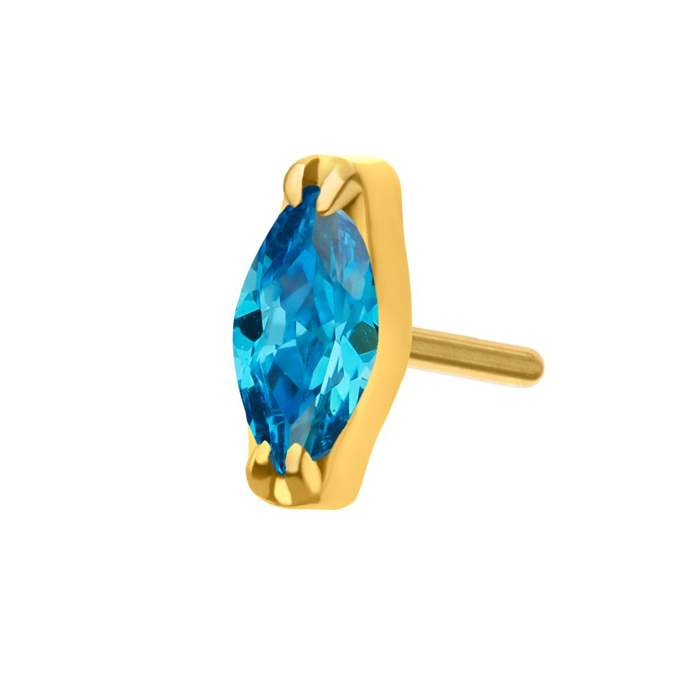 24KT Gold PVD Titanium Threadless Double V-Prong 3mm Marquise CZ Gem Top