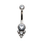 Titanium Internally Threaded with Beaded Bezel Set CZ Terraced Cluster Navel Curve