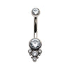 Titanium Internally Threaded with Beaded Bezel Set CZ Terraced Cluster Navel Curve