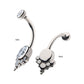 Titanium Internally Threaded with Tri Bead Bezel Set CZ Terraced Cluster Navel Curve
