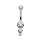 Titanium Internally Threaded with Bezel Set CZ 3-Drop Cluster Navel Curve