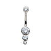 Titanium Internally Threaded with Bezel Set CZ 3-Drop Cluster Navel Curve