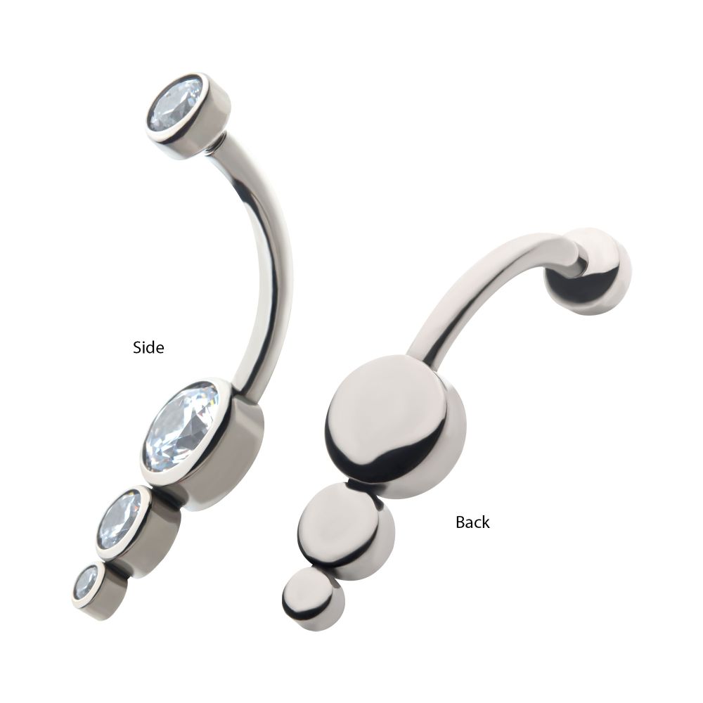 Titanium Internally Threaded with Bezel Set CZ 3-Drop Cluster Navel Curve