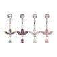 Titanium Internally Threaded Triple Marquise Gem Fan Navel with Floating Teardrop Gem Dangle