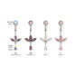 Titanium Internally Threaded Triple Marquise Gem Fan Navel with Floating Teardrop Gem Dangle
