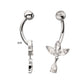Titanium Internally Threaded Triple Marquise Gem Fan Navel with Floating Teardrop Gem Dangle