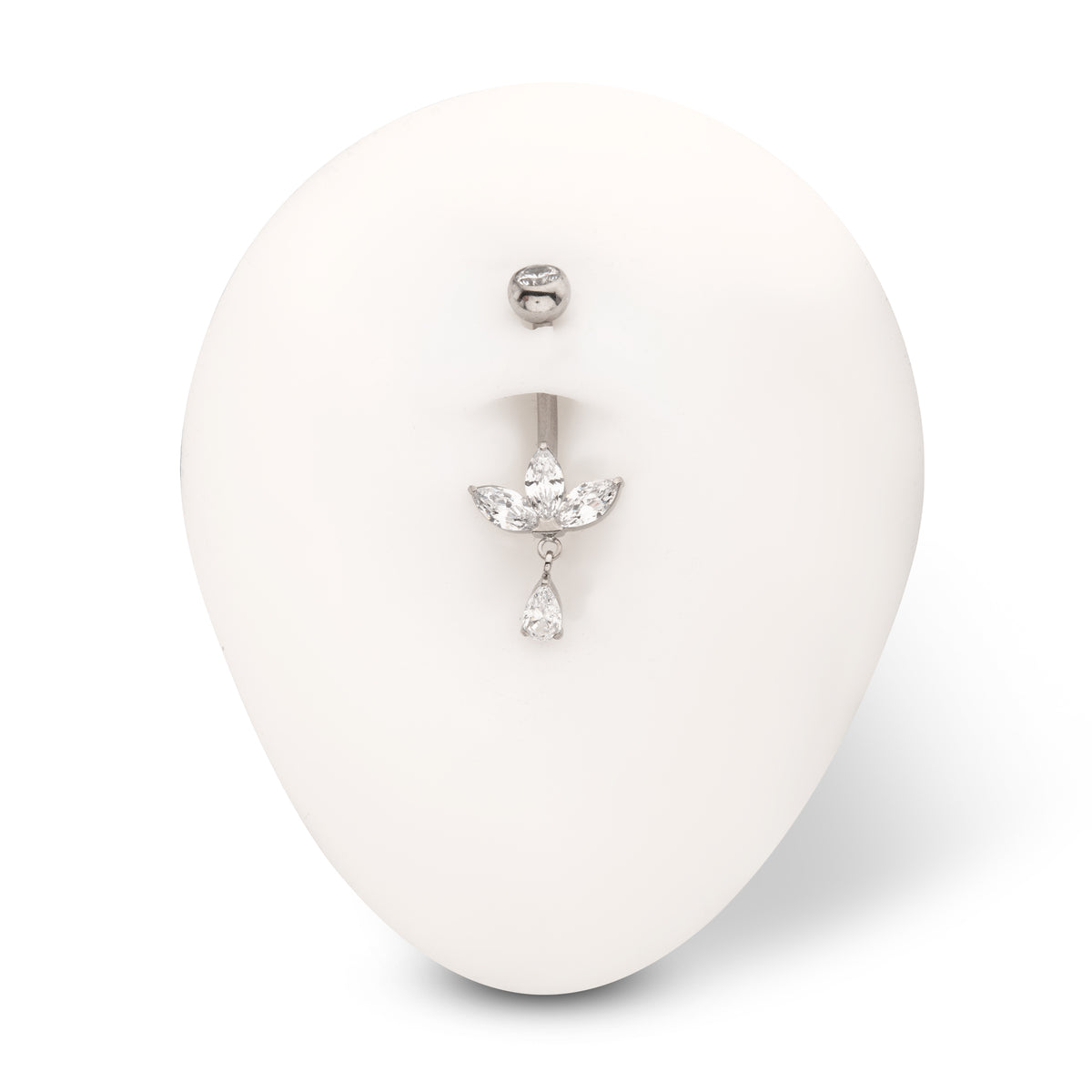 Titanium Internally Threaded Triple Marquise Gem Fan Navel with Floating Teardrop Gem Dangle